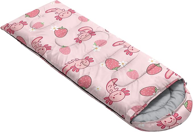QOOMO Axolotl Cute Camping Sleeping Bags,3 Season Warm & Cool Weather,Lightweight,Waterproof Sleeping Bags for Adults & Kids,Traveling,and Outdoors