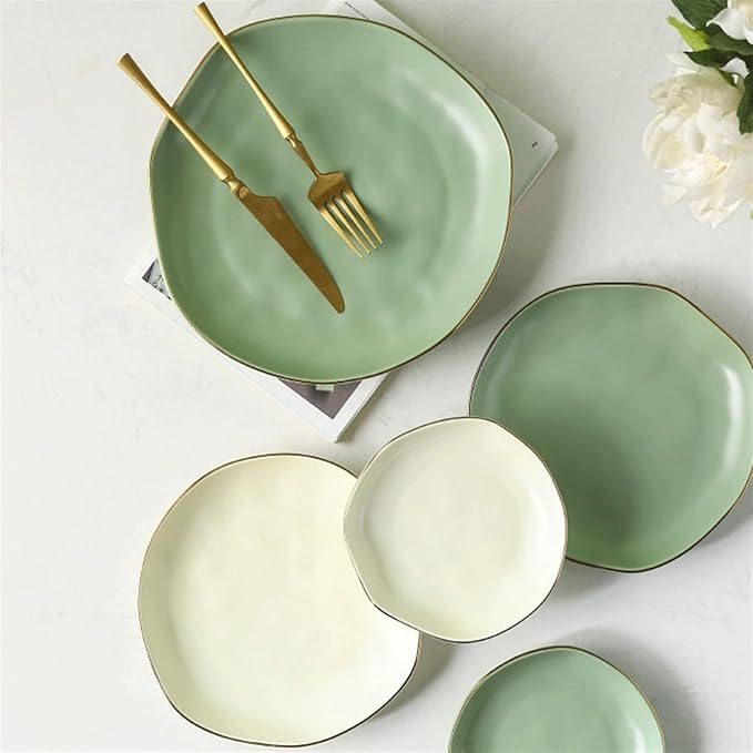 Camping Plates Ceramic Solid Color Dinner Plate Dessert Plate Home Kitchen Irregular Plate Fruit Plate Bread Plate Tableware Decorative Plate(B)