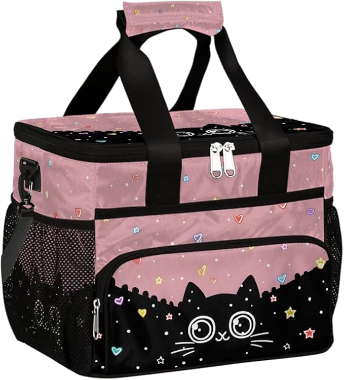 Pardick Cute Cat Black Soft Cooler Bag Insulated Lunch Box for Men & Women, Large Leakproof Lunch Bag Portable Beach Cooler for Work, Picnic, Road Trips,Fishing, Travel, Camping,A-14