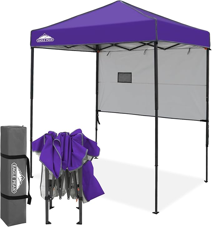 EAGLE PEAK 6x4 Instant Pop Up Canopy Tent with 1 Half Wall Panel, Straight Leg Sun Shelter, Portable Canopy with Carry Bag for Camping, Beach & Sports, Purple