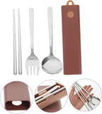 3 Sets Fork Spoon Chopsticks Serving Utensils Stainless Steel Stainless Steel Set Travel Set Tableware Set Travel Tableware Set with Case Outdoor Use Tableware Chopstick Rest
