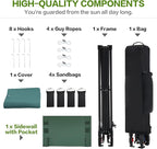 10'x10' Pop Up Canopy Tent with 1 Sidewall and 6 Pockets, One Push Setup, Instant Shade Tent with Vented Roof for Beach Patio Outdoor, Case, 8 Stakes, 4 Ropes, 4 Sandbags (Green, 10x10)