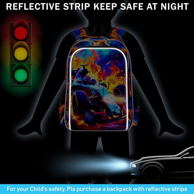 3Pcs Cars Backpack for Boy, 17" Bookbag for Elementary Preschool Kindergarten, Kids Fire School Backpacks with Lunch Box (Red)
