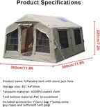 4 Season Inflatable Camping Tent with Separate Living and Sleeping Area,3000mm Waterproof Pop-Up Tent with Pump and Stove Jack Hole,4-6 Person Glamping Tent