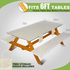 Picnic Table Cover with Bench Covers Vinyl Elastic Edges Fitted Rectangle Seat Tables Waterproof 3-Piece72X30in Set Outdoor Rectangular Folding Backing Tablecloth for Camping Over Size