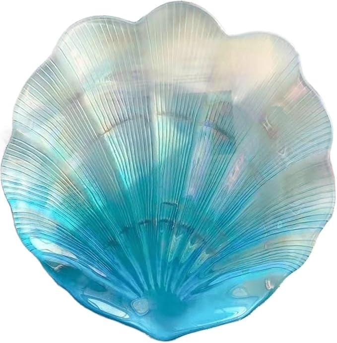 Camping Plates Creative Shell-Shaped Glass Dinner Plate Gradient Color Plate Salad Fruit Plate Dessert Home Kitchen Plate Tableware Decorative Plate(19.5cm)
