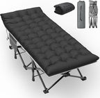 Slendor XXL Camping Cot, Extra Wide Sleeping Cot for Adults, 79" L x 32" W x 19" H Camping Bed with Mattress, Pillow, Carry Bag, Outdoor Bed for Travel, Guest, Gray Cot