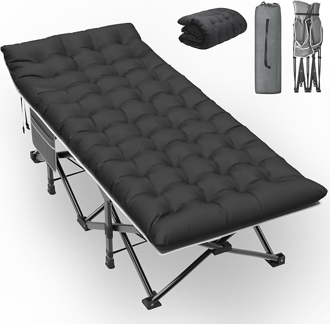Slendor XXL Camping Cot, Extra Wide Sleeping Cot for Adults, 79" L x 32" W x 19" H Camping Bed with Mattress, Pillow, Carry Bag, Outdoor Bed for Travel, Guest, Gray Cot