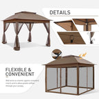 COOS BAY 11x11 Pop Up Gazebo with Mesh Netting, Instant Outdoor Canopy Tent, Water Resistant Shelter with UPF 50+ UV Protection, 121 Sq Ft Coverage, Brown