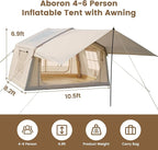 ABORON 2/6/8/10/12 Person Inflatable Camping Tent, Easy Setup Blow Up Tent with Hand Pump, PU3000mm Waterproof & Breathable 4 Season Glamping Tent for Outdoor Camping