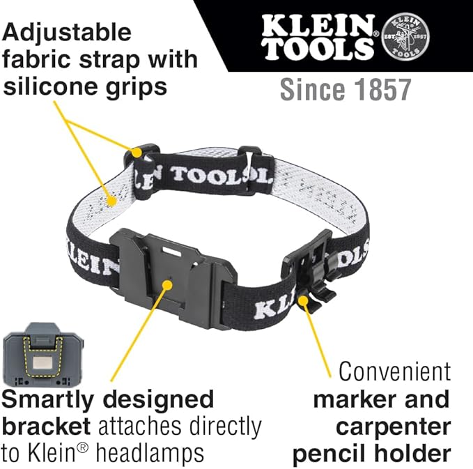 Klein Tools 56060 Headlamp Bracket and Fabric Strap, Marker, Carpenter Pencil Holder, for Klein Removable Headlamp, for Work and Outdoor