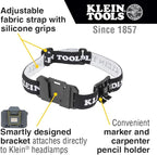 Klein Tools 80174 (2) Rechargeable LED Headlamps with Headlamp Bracket and Fabric Strap, 300 Lumen All-Day Runtime, for Klein Hard Hats, 3-Piece