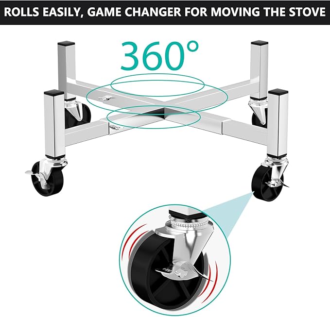 Hisencn Expandable 15-27" Fire Pit Rolling Stand – Heavy-Duty 360° Swivel & Locking Wheels, Universal Fit for Solo Stove & More Fire Pit, Rust-Proof Stainless Steel for Patio, Camping, Outdoor