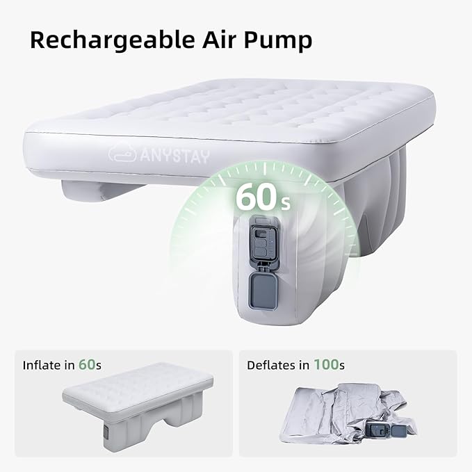 Car Back Seat Air Mattress - Universal Fit SUV/Sedan, Inflatable Camping Mattress with Built-in Pump & Air Support Column, Portable True Flat Gap-Filling Car Bed for Sleeping Roadtrip Travel