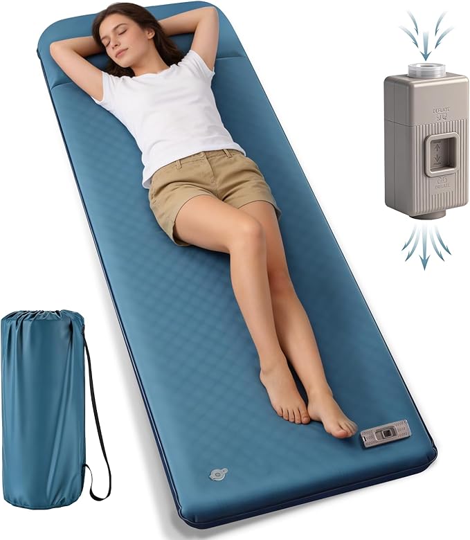 Self Inflating Sleeping Pad for Camping with Electric Pump, 3.15" Ultra-Thick Memory Foam Mattress with Built-in Pillow, 4-Season Portable Camping Mattress,Must-Have Gear for Travel,Tent & Car Camping