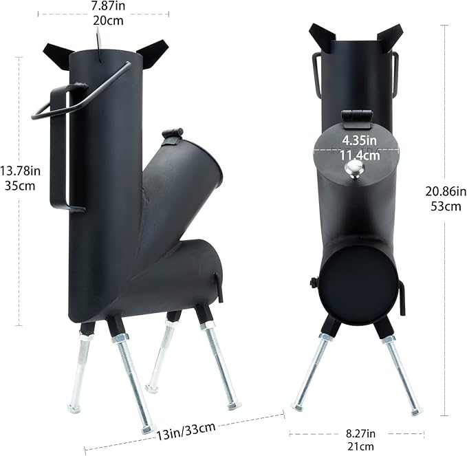 ROCKET STOVE is the perfect wood stove. A portable wood-burning camping stove with a fire poker. For camping gear & survival gear, backyard cooking. Camping grill, outdoor events. (Elite)