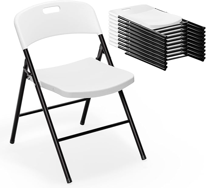 VINGLI Folding Chairs, Plastic Foldable Chair, Capacity up to 350 lbs, Portable Seating for Indoor Outdoor Events Parties Camping Work School Commercail (8, White)