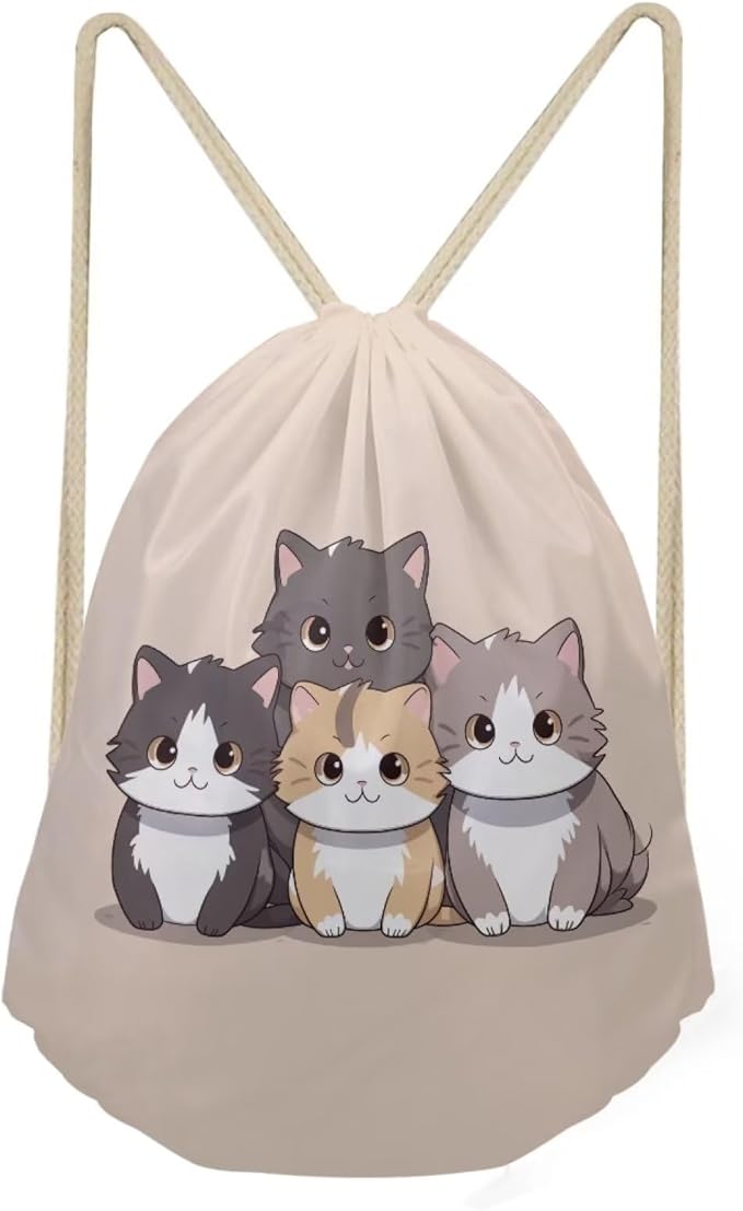 Upetstory Cute Cat Drawstring Backpack Sports Gymsac Drawstring Bag Gym Sack Daily Rucksack String Cinch Sackpack Lightweight Storage Pouch for Travel Hiking Swimming