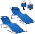 #WEJOY 2 PCS Lounge with Side Table for Outdoor 5-Position Adjustable Recliner Chair for Beach Sunbathing Patio Pool Lawn Lay Flat Portable Camp Reclining Chair with Shoulder Strap Side Pocket