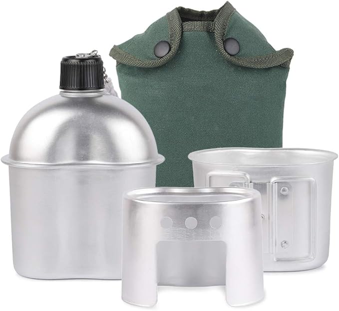 Lixada 3 x Military Canteen Set of 3 Aluminium Cookware Set with Cover for Camping Hiking Backpack