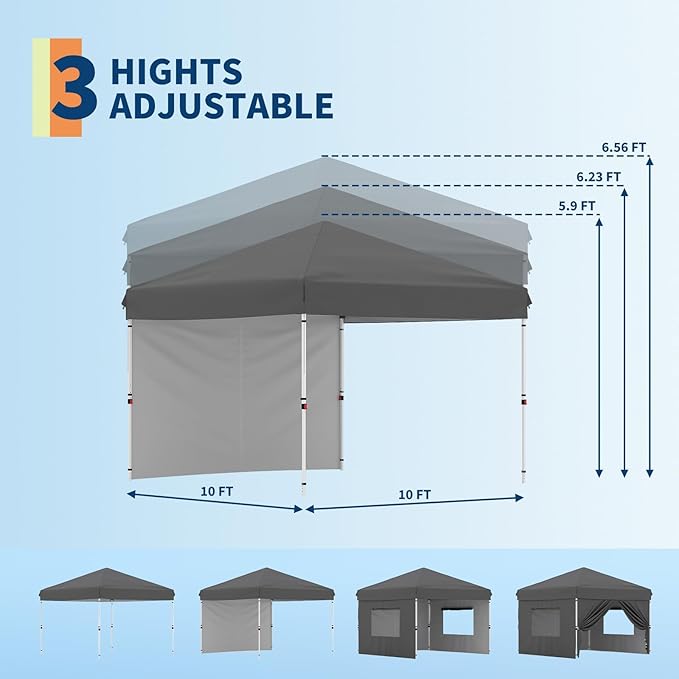 Garvee 10x10 Pop Up Canopy Tent, Heavy Duty Commercial Instant Shelter with One-Person Setup, UPF 50+ Waterproof, 100 Sq Ft Shade for Outdoor Events, Camping, Farmers Market