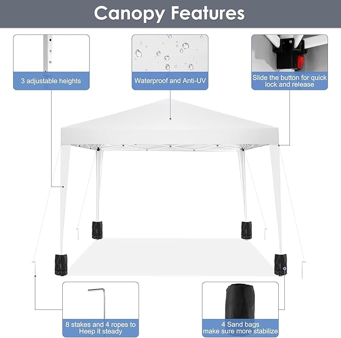 COBIZI Canopy 10x10 Pop Up Canopy Tent Party Tents for Parties Weddings Backyard Waterproof Canopy Outdoor Commercial Canopy Event Tent with Stakes, Ropes, Sandbags, White