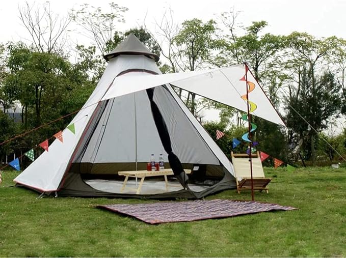 GeRRiT Tent Outdoor Waterproof Double Layer Camping Tower Tent Family Camping Tent Yurt Teepee Tent for Outdoor Hiking 3-4 Person