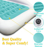 Inflatable Kids Travel Bed Toddler Air Mattress Set,Portable Blow Up Mattress Sleeping Bed Cot with Bed Rails and Electric Pump Ideal for Road Trip