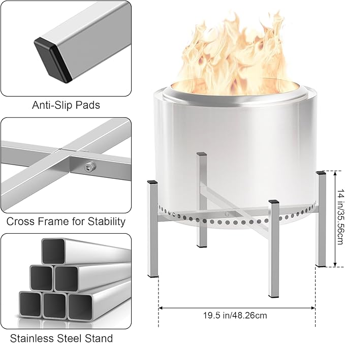 Firepit Stand, 19.5" Stainless Steel Stand for Solo Stove Bonfire and Other 19.5 in Firepit, Fire Pit Accessory, Camping Outdoor Fireplace Tools