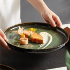 Camping Plates Dinner Plate Western Food Pasta Steak Flat Household Restaurant Tableware Ceramic Dish Decorative Plate(D)