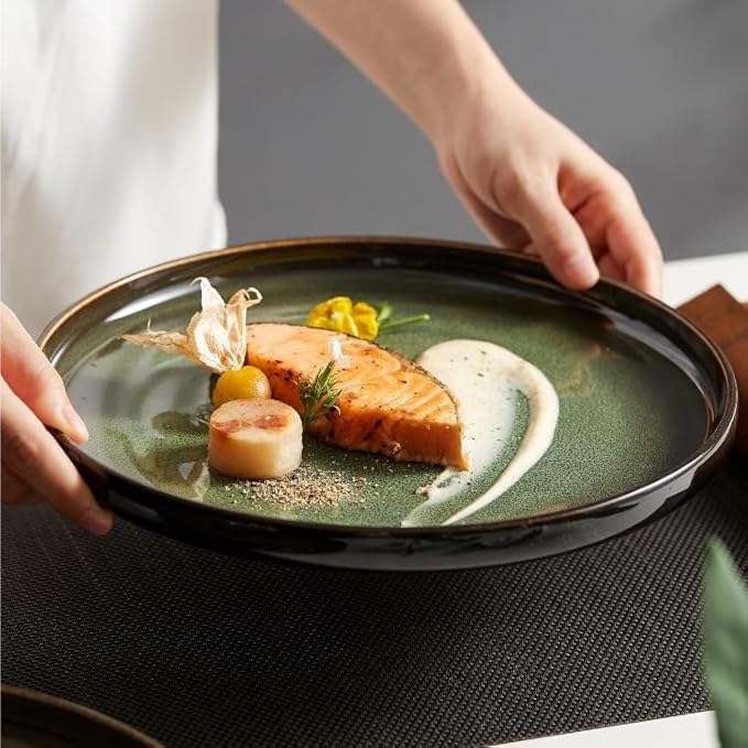 Camping Plates Dinner Plate Western Food Pasta Steak Flat Household Restaurant Tableware Ceramic Dish Decorative Plate(E)