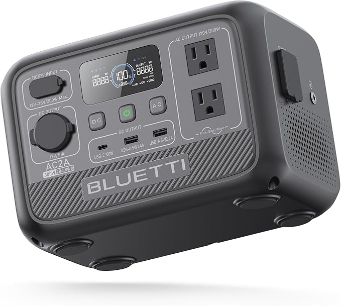 BLUETTI AC2A Portable Power Station, 204Wh Solar Generator LiFePO4 Battery Backup w/ 2 300W (600W Power Lifting) AC Outlets, Recharge from 0-80% in 45 Min, for Camping (Solar Panel Optional)