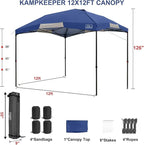 KAMPKEEPER 12x12 Pop Up Canopy Tent,Heavy Duty Outdoor Sun Shade for Events,Camping,Parties - Polygonal Patio Gazebo with Wheeled Bag,4 sandbags(Navy Blue)