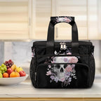 Skull Flower Floral Soft Cooler Bag Insulated Lunch Box for Men & Women, Large Leakproof Lunch Bag Portable Beach Cooler for Work, Picnic, Road Trips,Fishing, Travel, Camping,A-19
