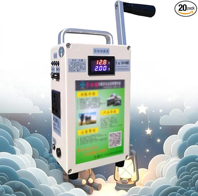 Rechargeable Hand Crank Generator 150W, Portable Manual Power Supply with Folding Handle, for Camping, Outdoor, & Emergency Use