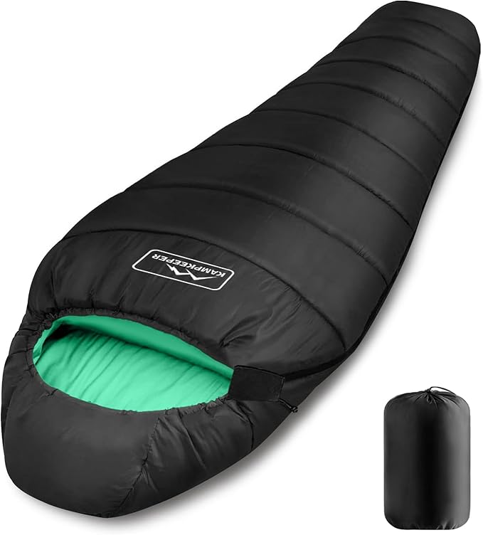 KAMPKEEPER Mummy Sleeping Bag, Cold Weather Camping Sleeping Bag, 32℉ 3-4 Seasons Adults Sleeping Bag, Non-Snag Zipper with Adjustable Hood for Backpacking, Hiking