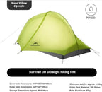 Hiking Tent 1-2 People Outdoor Travel Overnight Backpacking Ultralight 10D Nylon
