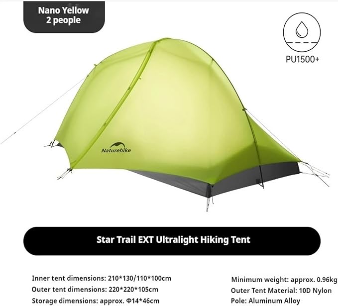 Hiking Tent 1-2 People Outdoor Travel Overnight Backpacking Ultralight 10D Nylon