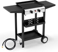 ROVSUN 2 Burner Portable Propane Griddle with Electronic Ignition, 20000 BTU Rolling Flat Top Gas Grill with Nonstick Enameled Tray, Side Shelves & Regulator for Outdoor Cooking Camping BBQ Tailgating