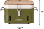 Everdure Cube Portable Charcoal Grill, Tabletop BBQ, Perfect Tailgate, Beach, Patio, or Camping Grill, Lightweight & Compact Small Grill with Preparation Board & Food Storage Tray, Khaki