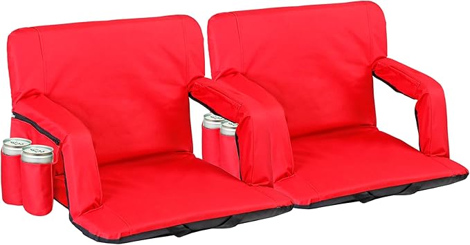 Wide Stadium Seat for Bleachers with Back Support -2 Pack Reclining Adults Camping Stadium Chair Extra Thick Cushion Bleacher Seats Waterproof Black