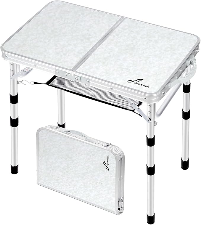 Sportneer Camping Table: Adjustable Height Small Folding Table 23.6" L x 15.7" W 4 Height with Mesh Layer - Compact & Portable Camping Essentials for Outdoor Camp Garden Picnic BBQ Dining Cooking | Adjustable Height, 3 Height, Mesh Layer, Compact, Port...