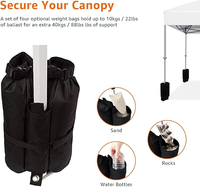 Amazon Basics Outdoor Pop Up 10 x 10 Canopy Tent for Events, Portable with Easy Setup, One-Push, Includes Wheeled Carry Bag, 8 Pegs, 4 Ropes, 4 Weighted Bags, White