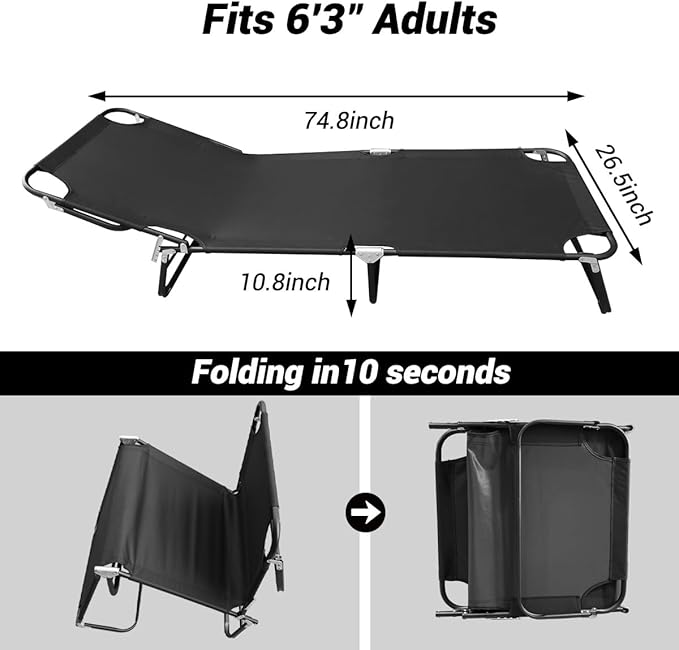 Adult Camping Cot - 220 lbs Capacity, Folding Bed with Mattress, Portable Compact for Indoor/Outdoor/Home/Travel