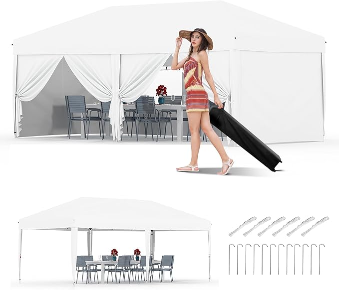 10x20 FT Pop Up Canopy Tent with 6 Sidewalls Easy up Canopy Tent Instant Shelter for Outdoor Event Party(White) ﻿