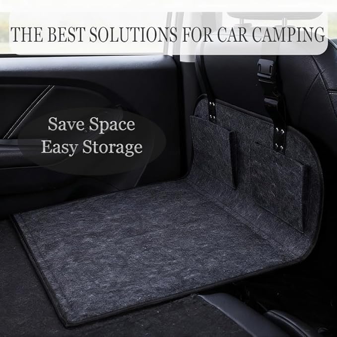 Car Camping Essentials Rear Seat Mattress Extension Plate, Car Back Seat Extender，Portable Mattress for Sleeping Increase Travel Trunk Space Bed Space for Most Cars, SUV, Model Y/3 (Black)