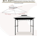 Grill Gazebo Replacement Canopy Roof – Hugline 5x8 Outdoor Grill Shelter Canopy Top Double Tiered BBQ Tent Cover Fit for Model L-GG001PST-F (Gray)