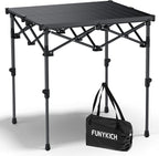 FUNYKICH Folding Camping Table(L26.4''xW22.8''), Aluminum Roll-up Portable Picnic Table with 2 Adjustable Height(17.3'' & 27.6'') for Picnic, Camping, BBQ, Party, Backyard, Beach