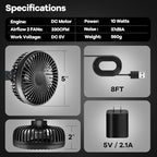 Grow Tent Fan, 5in Two Fans for Greenhouse Plant All Direction Ventilation Circulation Instead of Oscillating, Can Work with Timer and Thermostat, 3 Speeds IP54 Waterproof 8ft Cord Power Adapter