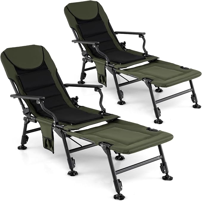 Goplus Oversized Foldable Fishing Chair for Adults, 2 Pack Heavy Duty All-Terrain Camping Chair with Detachable Footrest, Padded High-Back, Adjustable Feet, Portable Recliner for Outdoor Patio Beach